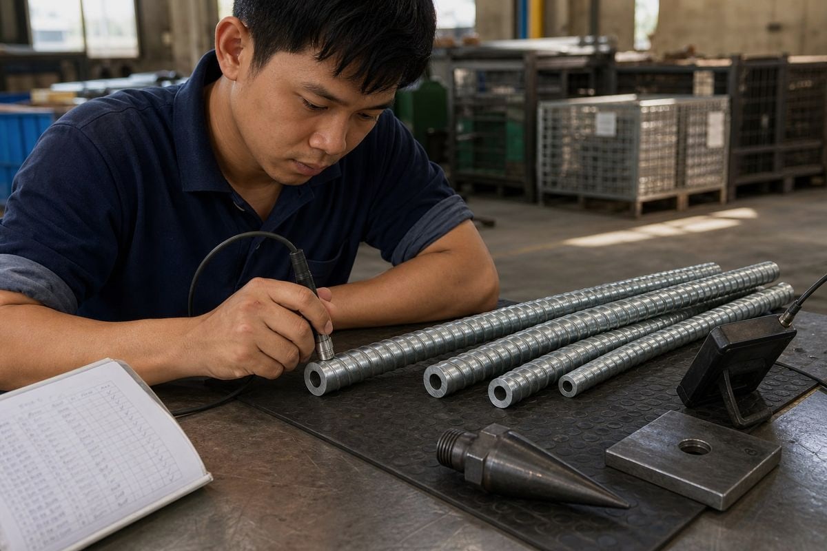 Coating Thickness Measurement Non-destructive coating thickness measurement on bolt surface using magnetic induction gauge or XRF (ID#2)